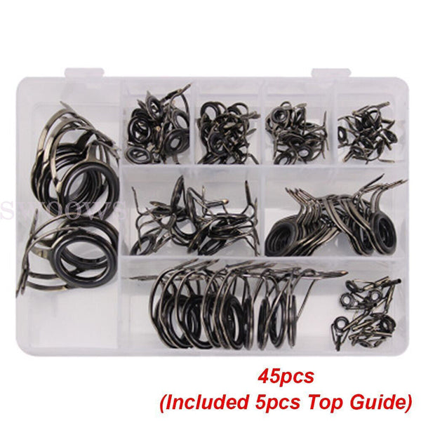 45pcs Fishing Rod Guides Repair Kit Ceramic & Stainless Guide Tip Top Eyelet