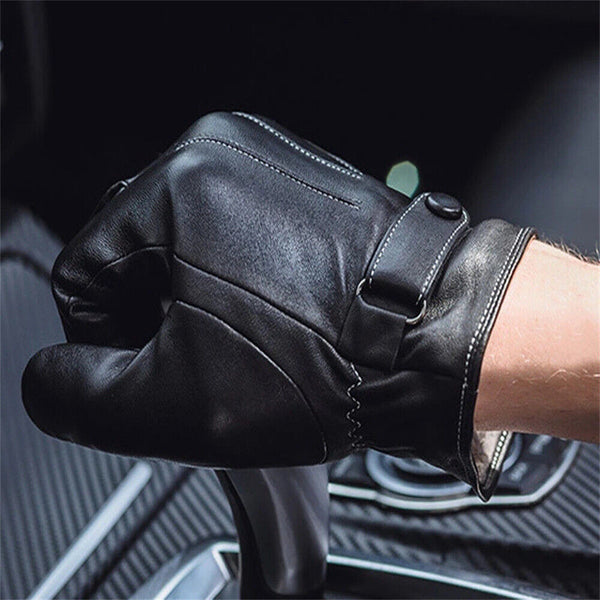 Leather Gloves Motorcycle Men Full Finger Touch Screen Driving Winter Warm New