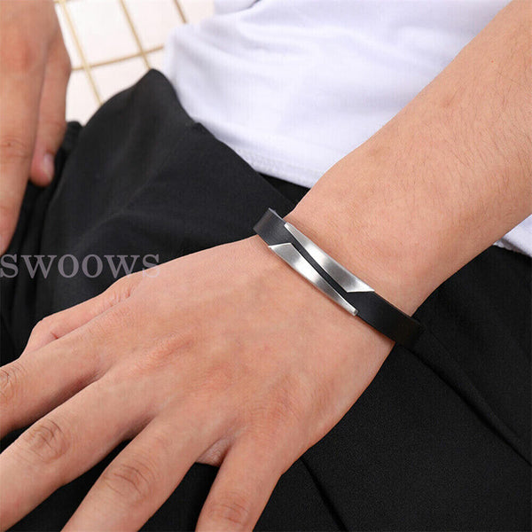 21cm Mens Leather Bracelet Bangle Bracelet Braided Wristband Buckle alloy