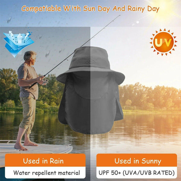 Mens Neck Flap Hat Wide Brim Cap Face Unisex Hiking Fishing UV Sun Protection AU