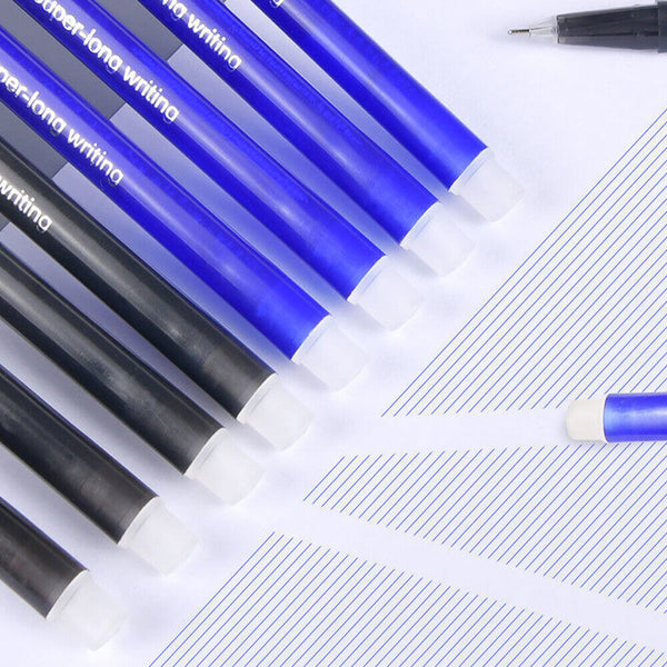 12Pcs 0.5mm Erasable Pen Black / Blue Gel Ink Roller Ball Pens Set School Kids