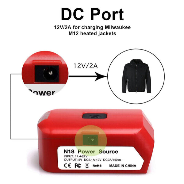 2 USB Port Phone Charger Adapter Li-ion Battery For Milwaukee 18V/20V Battery AU