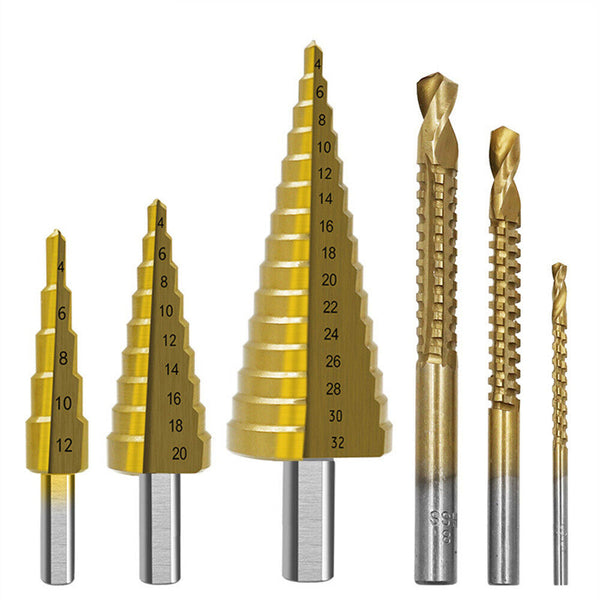 Titanium Plating 6Pcs Step Drill Bit Set High-Speed Reaming Pagoda Sawtooth Set