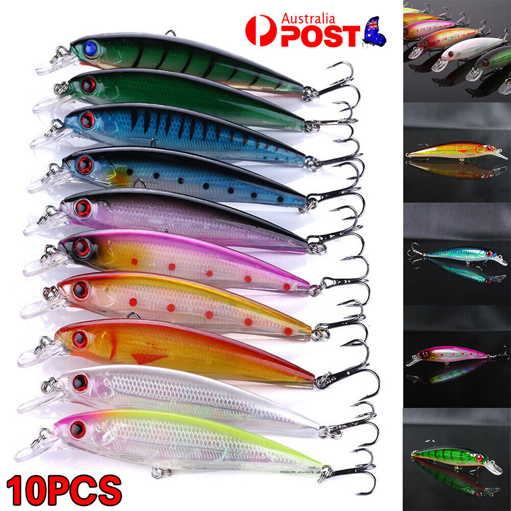 10pcs Fishing Minnow Lures 11cm Diving Barra Trevally Mackerel