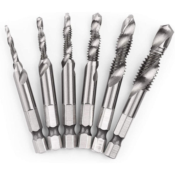 6X HSS Hex Shank Tap Drill Bits Metric Thread Screw Compound Tapping Set Tool