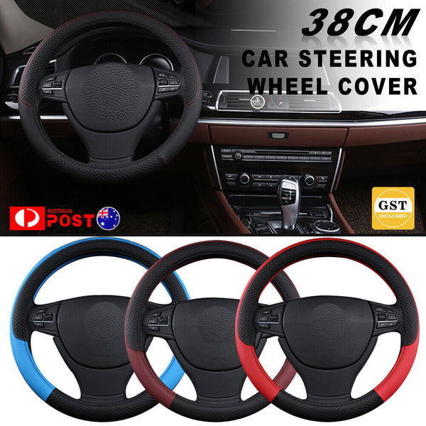 38CM Universal Auto Car Steering Wheel Cover Anti-Slip Wheel Protector Leather