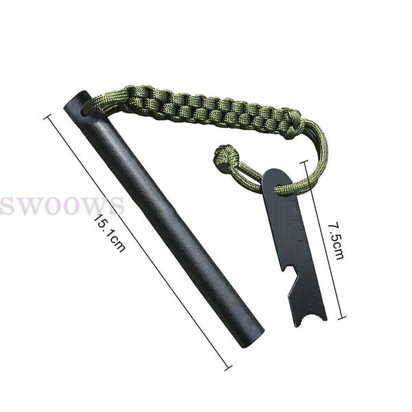 x2 Ferrocerium Flint Rod 15cmx1.2cm Survival Fire Starter with Striker Para-cord