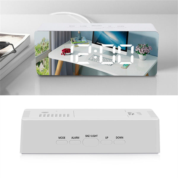 Alarm Clock Digital Led Mirror Desk Table Temperature Time Snooze USB Battery