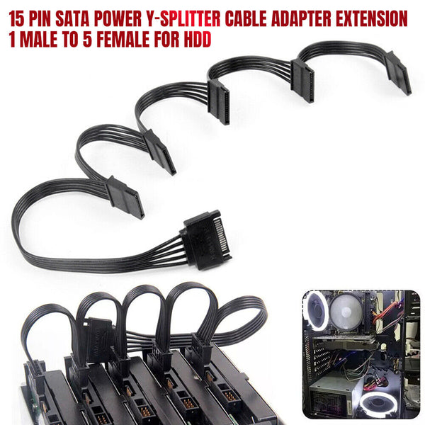 1/2X 15 Pin SATA Power Cable Adapter Extension 1 Male to 5 Female for HDD SSD PC