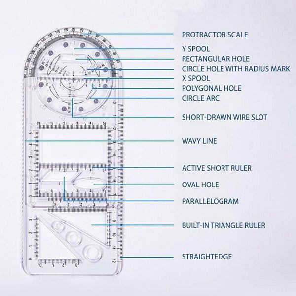 Multifunctional Geometric Ruler Drawing Template School Office Measuring Tool AU