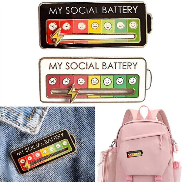 Brooch Pin My Social Battery Mood Funny Interactive Enamel Badge Lapel Pin AU