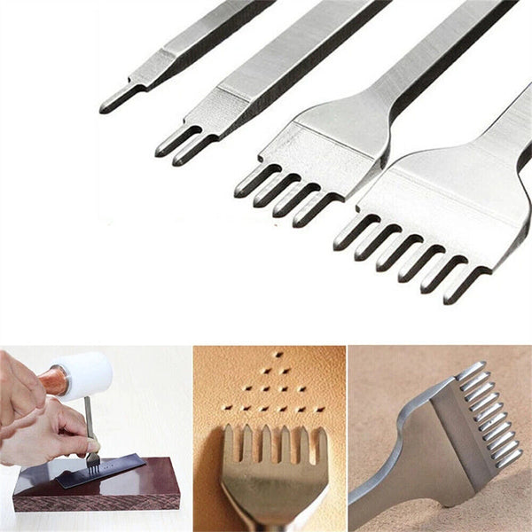 4Pcs/Set Craft Tool 1/2/4/6Prong Punches Stitching Chisel Hole Leather Punch