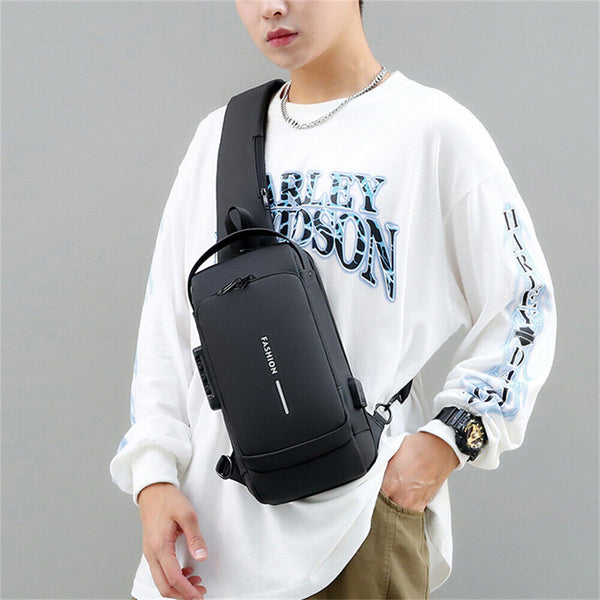 Men's Sling Crossbody Bag Anti-theft Chest Shoulder Messenger Backpack USB Port