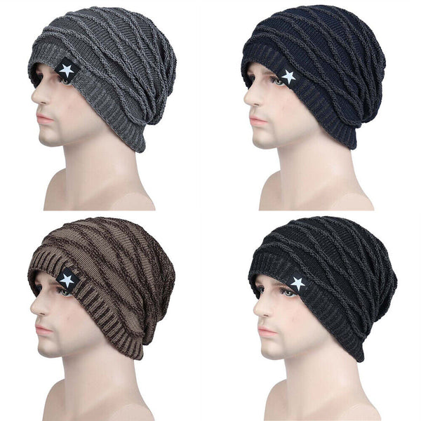 Men Knitted Thermal for Slouch Beanie Hat Winter Fleece Lined Warm Skull Ski Cap