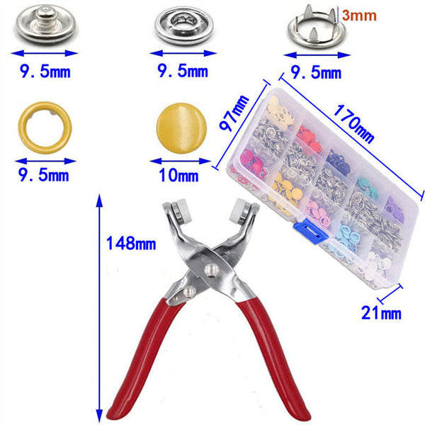 400Pcs Press Studs Snap Button Fastener With Plier Tool Kit Clothing DIY Buttons