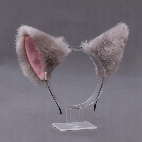 1/2xWomen Girls Fluffy Fur Cat Kitty fox animal Costume Ears Party Hair Clips On