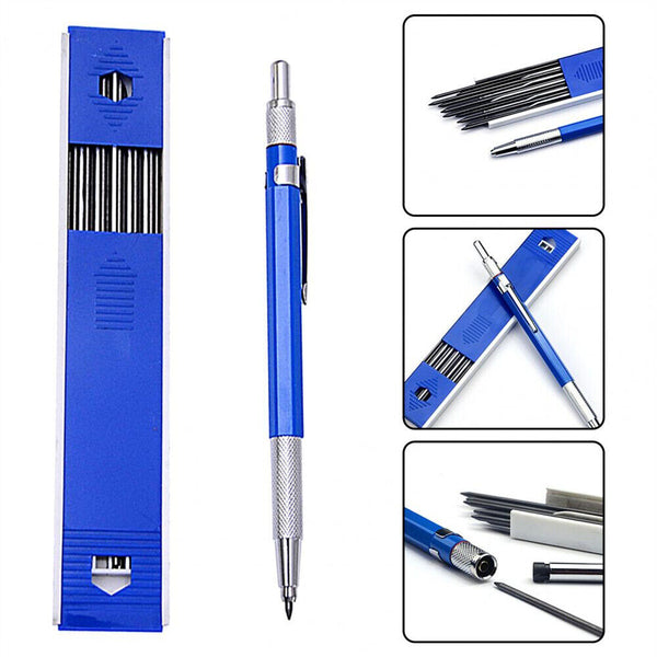 UP 2SETS 2MM Blue Mechanical Leadholder Clutch Pencil W/ 12 x 2B 2mm Lead