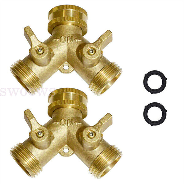 Brass 2 Way Y Splitter Garden Hose Connector Adapter for Water Tap Outlet Spigot