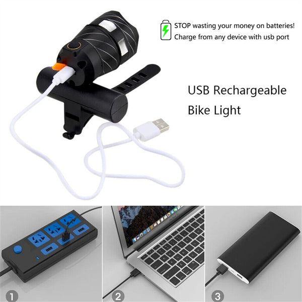 Rechargeable XM-L T6 LED MTB Bike Bicycle Led Light Front Headlight w/USB Cable