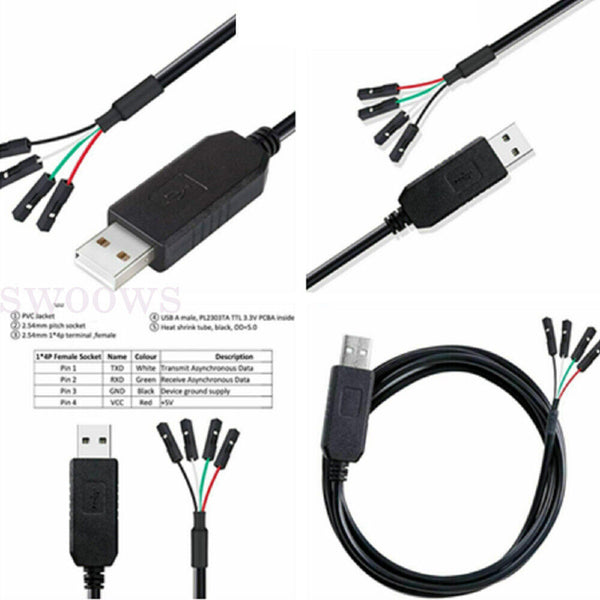 USB to TTL Serial 3.3V 4-pin Wire Cable PL2303 USB Module USB Cable 70cm