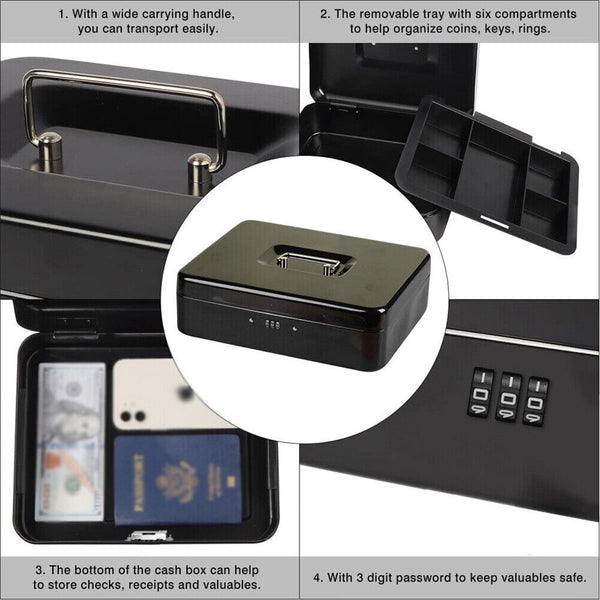 Lockable Cash Box Deposit Petty cash Money Box Safe Key Lock/Code Lock Gift AU