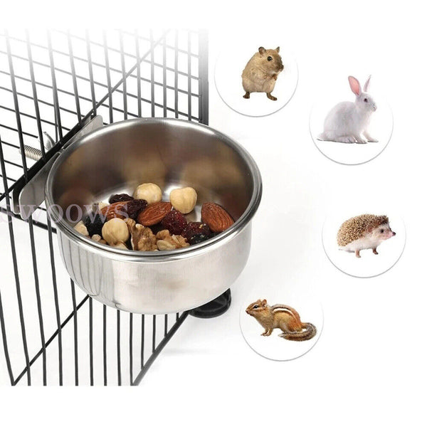 Pet Bowl Bird Feeding Dish Cup Parrot Food Water Bowl with Clamp Stainless Steel