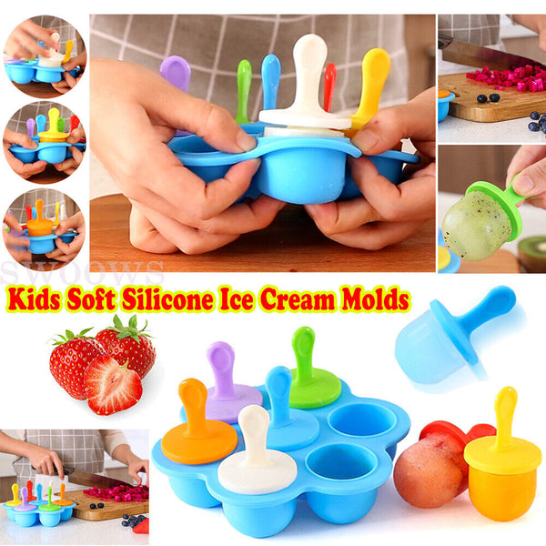 2x Ice Cream Mould Block Silicone 4 Cavity Frozen Molds Icy Pole Jelly Ice Lolly