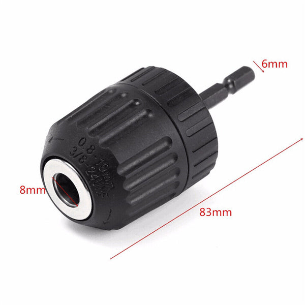 0.8-10 mm Keyless Drill Chuck Converter 3/8" 24UNF Thread Adapter 1/4" Hex Shank