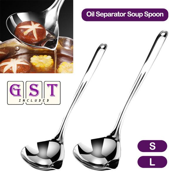 Stainless Steel Soup Fat Oil Separator Ladle Long Kitchen Utensil Cooking Spoon