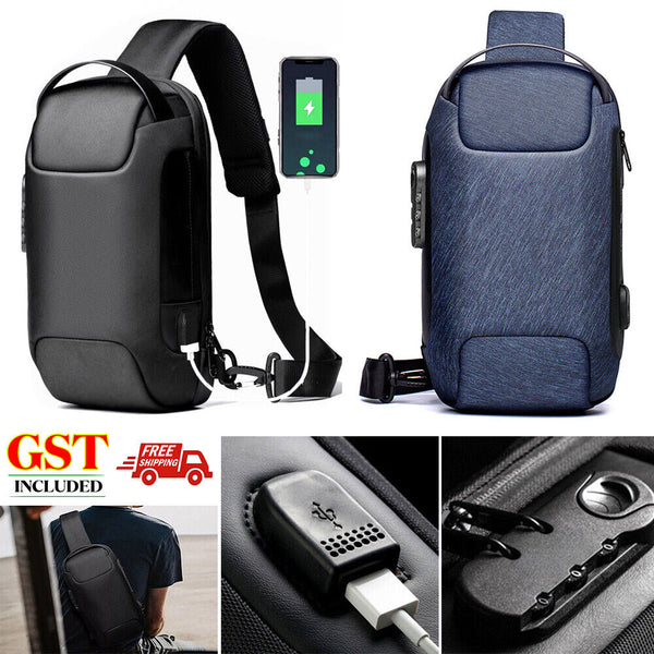 Men's Anti-theft Crossbody Bag Sling Backpack Oxford cloth Waterproof USB Port