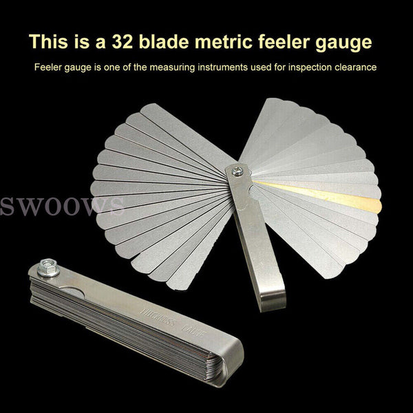 32 Blade Feeler Gauge Dual Marked MM/Inch Thickness Gap Metric Filler Tool Honda