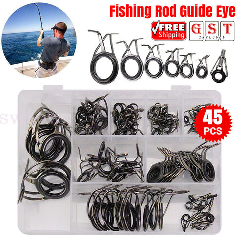 45pcs Fishing Rod Guides Repair Kit Ceramic & Stainless Guide Tip Top Eyelet