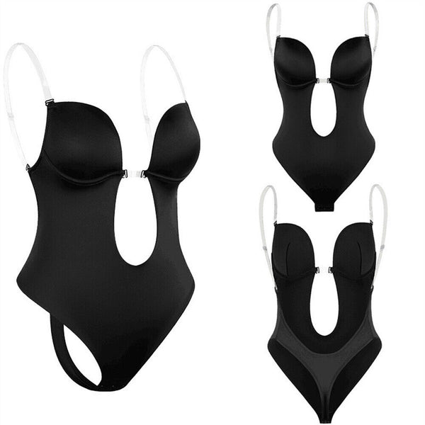 Women Invisible Push Up Bra Backless Bodysuit wedding Party Bra Deep U Underwear