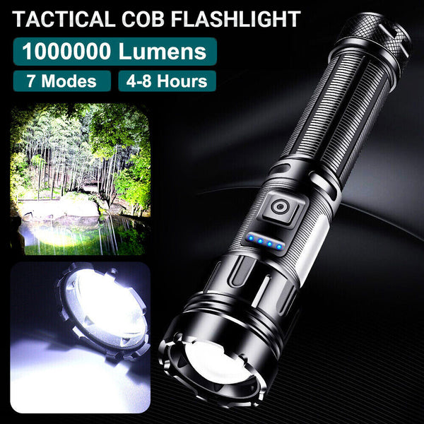 Super Bright 1000000 Lumen LED Torch Cob Work Light Flashlight USB Rechargeable