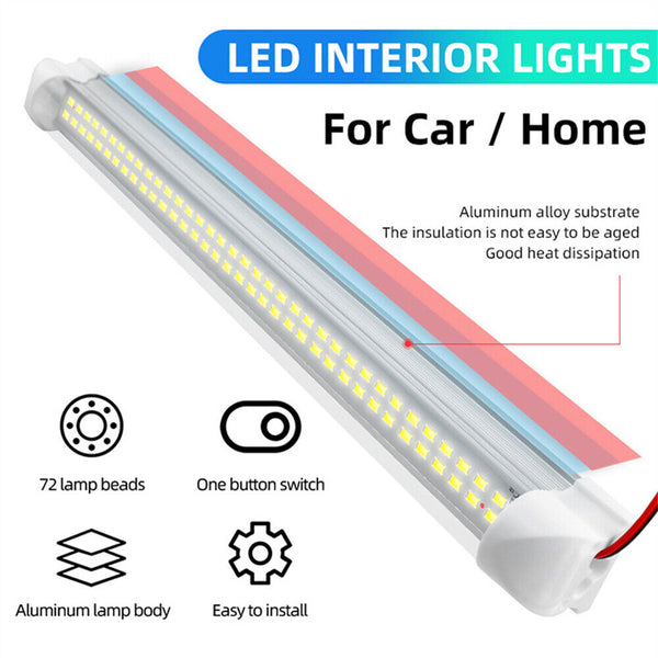 2X 12V 72 LED Strip Light Bar Car Interior Lamp Caravan 4WD Camping Boat Fishing