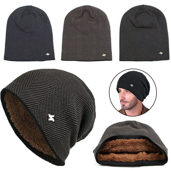 Thick Knitted Wool Hat Winter Warm Cap Men Women Beanie Fleece Ski Skating Cap