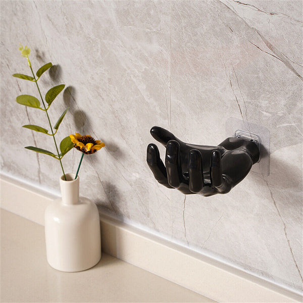 1/2x Resin Wall Mounted Soap Holder Rack Adhesive Hand Shape Storage Holder