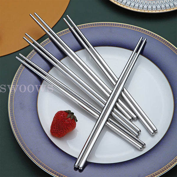 Stainless Steel Chopsticks Asian Chinese Japanese Dinner Reusable Metal Cutlery