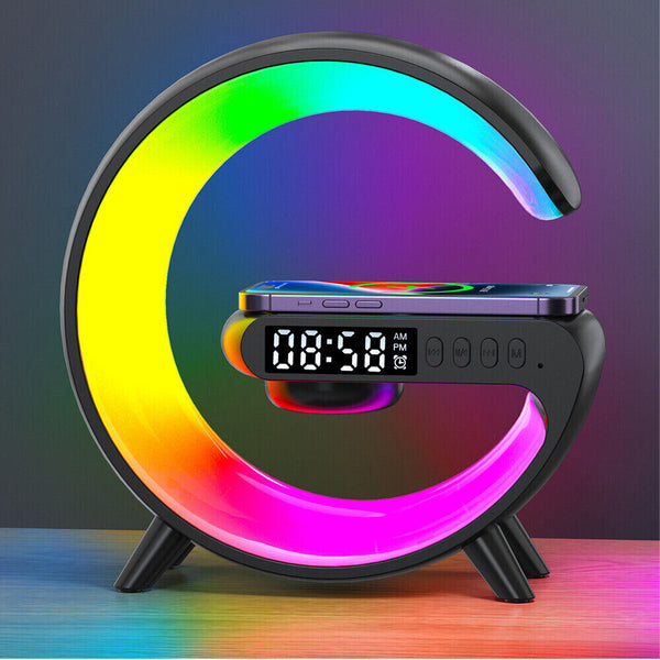 Smart Lamp Bluetooth Speaker Wireless Charger RGB AlarmClock Night Light Battery