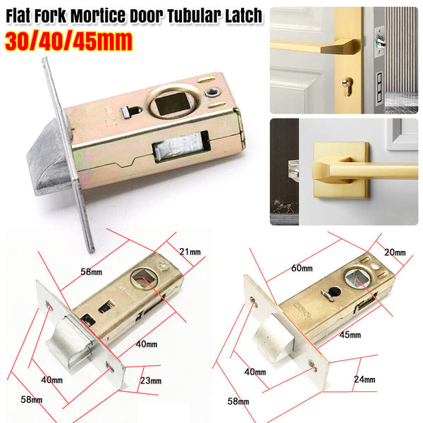 30-45mm Flat Fork Mortice Door Tubular Latch Internal Bolt Facility Sprung Catch