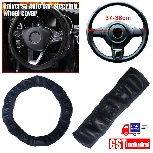 Universal_Auto Car Steering Wheel Cover Leather Breathable Anti-slip Black NEW