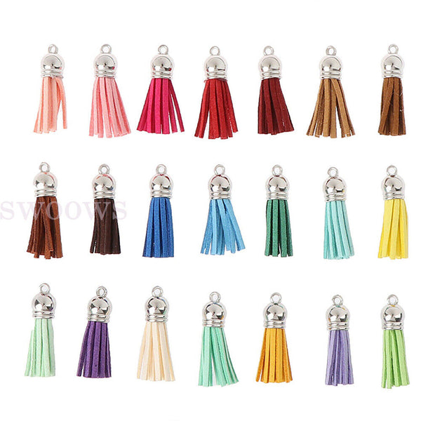 Up 60pc Leather Key Chain Ring Tassel Pendants Bulk Mixed Crafts Jewelry Making