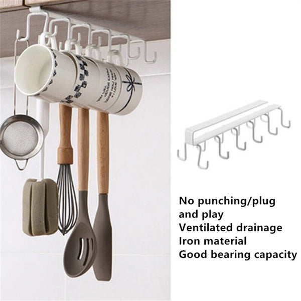 Double Hook Under Shelf Kitchen Cabinet Hanger Organiser Mug Cup Rack Holder