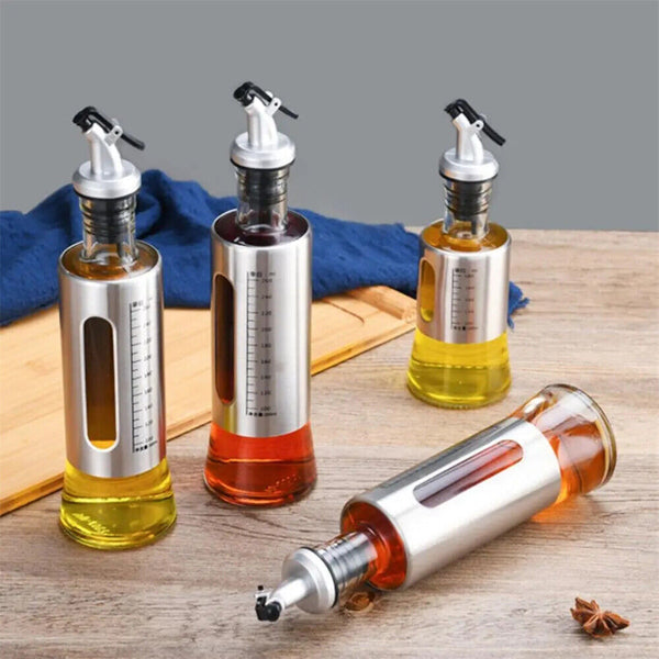 Glass Oil Dispenser Spout Olive Vinegar Pourer Stainless Steel Kitchen Bottle AU