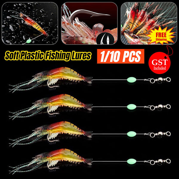 up20 Soft Plastic Fishing Lures Tackle Prawn Shrimp Flathead Bream Cod Bass Glow