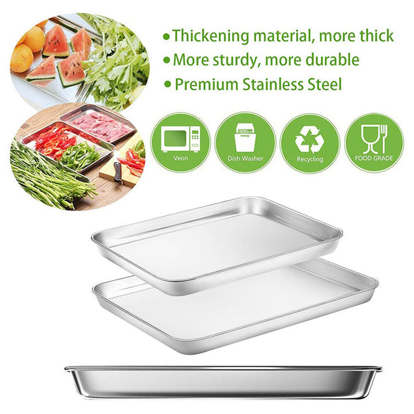 Stainless Steel Baking Pan Toaster Oven Tray Pans Baking Dish BBQ Cookie Cake AU