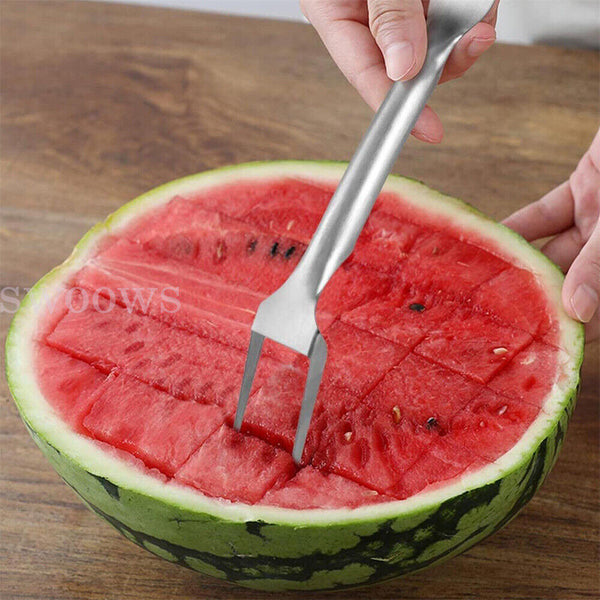 1-2 Watermelon Slicer Cutter, 2-in-1 Fork Stainless Steel Fruit Cutting Artifact