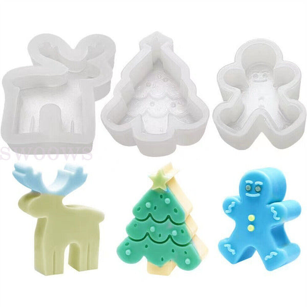 Silicone Mould 3D Art Wax Mold Christmas Candle Mold Snowman Tree Making Mold