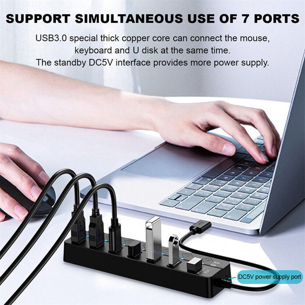 Multi USB 3.0 2.0 Hub 4 Port High Speed Slim Compact Expansion Smart Splitter Au