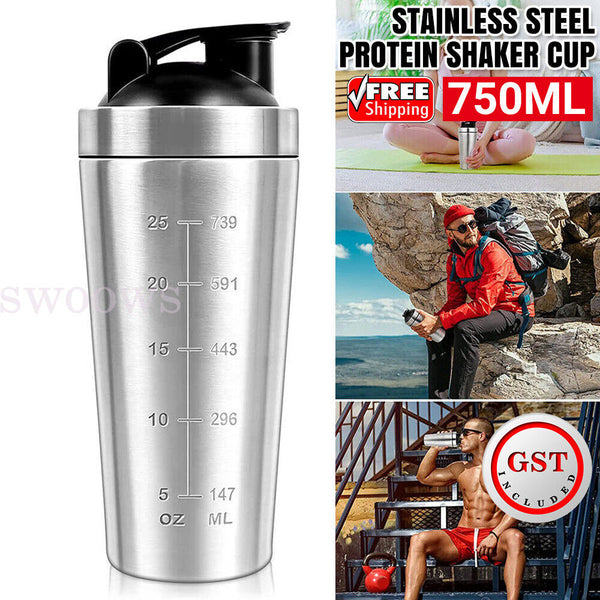 1/2x 750ml Stainless Steel Single Layer Shaker Cup Sports Water Cup, Fitness Cup